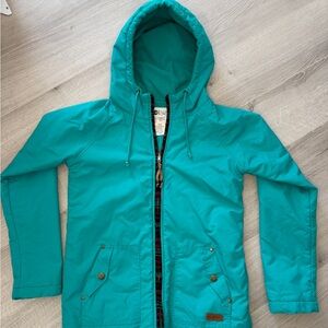 Vintage Billabong Fleece Lined Windbreaker Jacket Womens Medium Teal Hooded